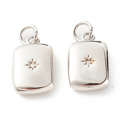 Платина Латунные микропаве прозрачные подвески с фианитом, без кадмия и без свинца, прямоугольные, платина, 14x9.5x3.5 мм, отверстие : 3.5 мм
