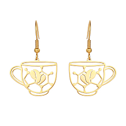 Real 18K Gold Plated Coffee Cup Shape 304 Stainless Steel Dangle Earrings, Real 18K Gold Plated, No Size
