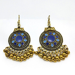 Темно-Синий Серьги-люстры из сплава и эмали, плоско-круглые, античная бронза, темно-синий, 67x30 мм