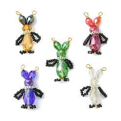 Mixed Color Glass Pendant, Rabbit Charms, Mixed Color, 34~36x14~16x10mm, Hole: 1.6~2.6x1.6mm