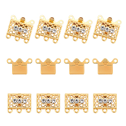 Platinum & Golden Brass Filigree Box Clasps, with Rhinestone, Rectangle, Platinum & Golden, 17x18x7mm, Hole: 1.5mm, 2 colors, 10sets/color, 20sets/box