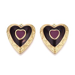 Серо-розавый 304 подвески из нержавеющей стали и эмали, сердце прелести, ионное покрытие (ip), реальный 18 k позолоченный, увядшая роза, 30x26x5.5 мм, отверстие : 1.2 мм