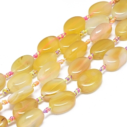 Светло-хаки Натуральный полосатый агат / полосатые агатовые бусы, окрашенная и подогревом, овальные, светлый хаки, 23~26x16~19x5~10 мм, отверстие : 1.6 мм, около 12~13 шт / нитка, 15.4 дюйм (39 см)