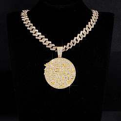 Золотой Ожерелья-медальоны из кубинской цепи в стиле хип-хоп с подвеской из цельного хрусталя и стразами для мужчин и женщин, золотые, 19.69 дюйм (50 см), 14 мм