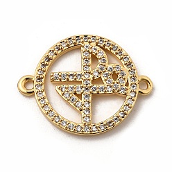 Настоящее золото 18K Кольцо из латуни с микропаве из прозрачного кубического циркония и подвесками-соединителями Fe Faith, без свинца и без кадмия, долговечный, стойки покрытие, реальный 18 k позолоченный, 17x22x2 мм, отверстие : 1.5 мм