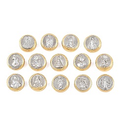 Mixed Shapes Религиозные латунные бусы, двухцветный плоский круглый, долговечный, стойки покрытие, без свинца и без кадмия, платиной и золотом, разнообразные, 10x5~6 мм, отверстие : 1.6 мм