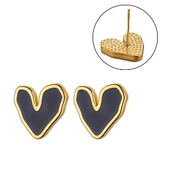 Сердце День святого Валентина 304 серьги-гвоздики из нержавеющей стали, с эмалью, золотые, сердце, 12x13 мм