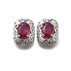 Ярко-Розовый Латунные стеклянные бусины, прямоугольные, ярко-розовый, 12x9x6.5 мм, отверстие : 1.2 мм