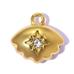 Настоящее золото 18K 304 подвески из нержавеющей стали и страз, шарм в форме ракушки, ионное покрытие (ip), долговечный, кристалл, реальный 18 k позолоченный, 12x11 мм, отверстие: 1.50 мм