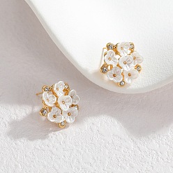 Золотой 304 серьги-гвоздики из нержавеющей стали для женщин, цветок, смолой и горный хрусталь, золотые, 18x19 мм