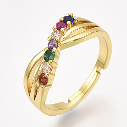 Золотой Регулируемые латунные кольца из микро-паве циркония, без кадмия и без свинца, золотые, Размер 8, 18 мм