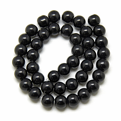 Black Glass Beads Strands, Round, Black, about 10mm in diameter, hole: 1mm, about 30pcs/strand, 12 inch