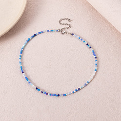 Синий Ожерелья из граненых круглых стеклянных бусин в стиле бохо для женщин, платина, синие, 16.06 дюйм (40.8 см)