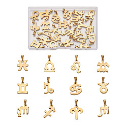 Constellation 304 Stainless Steel Pendants, Constellations, 12 Constellations, 27~34.5x19~29x1.5mm, Hole: 9.5~10x4~4.5mm, 24pcs/box