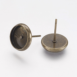 Antique Bronze Brass Stud Earring Settings, Nickel Free, Antique Bronze, 10mm, Tray: 8mm, Pin: 0.5mm thick