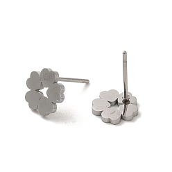 Stainless Steel Color 304 Stainless Steel Stud Earrings, Flower, Stainless Steel Color, 9x8.5mm