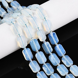 Опал Opalite бисер пряди, прямоугольные, граненые, с бисером, 11.5~12x8x4~5 мм, отверстие : 0.9 мм, около 26~27 шт / нитка, 14.57~15.08'' (37~38.3 см)