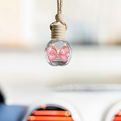 Ярко-Розовый 8мл стеклянные флаконы для духов с рисунком бабочки, флакон-диффузор для освежителя воздуха, подвесное украшение, с деревянной крышкой, для украшения зеркала заднего вида автомобиля, ярко-розовый, 200 мм, емкость: 8 мл (0.27 жидких унций)