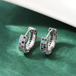 Платина Серьги-кольца из латуни с микро-паве, без кадмия и без свинца, стойки покрытие, долговечный, платина, 15x4 мм