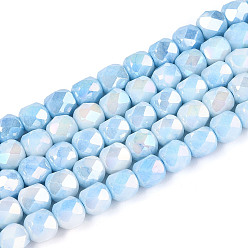 Светло-Голубой Антикоррозийные гальванические стеклянные бусины, баррель, имитация драгоценных камней, граненый(18 граненый), Небесно-голубой, 5.5~6x5.5~6x5.5~6 мм, отверстие : 1 мм, около 65~66 шт / нитка, 14.76~15.16 дюйм (37.5~38.5 см)