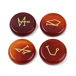 Красный Агат 4 шт 4 стили натуральный сердолик плоский круглый с ангелами символ дисплей украшения, фигурка для украшения дома, энергетический камень рейки для исцеления, 24.5~25.5x5.5~6 мм, 1 шт / стиль