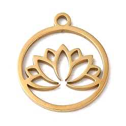 Золотой 201 подвески из нержавеющей стали, лазерная резка, плоские круглые с лотоса, золотые, 17x15x1 мм, отверстие : 1.5 мм