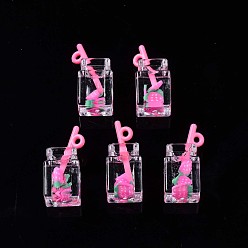 Средний Фиолетово-красный Подвески из смолы с имитацией напитка, клубника из полимерной глины внутри, с акриловой бутылкой, средне фиолетовый красный, 25~28x12x11 мм, отверстие : 1.8 мм