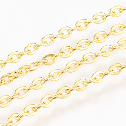 Golden Iron Cable Chains, Unwelded, with Spool, Flat Oval, Popular for Jewelry Making, Important Decoration, Cadmium Free & Nickel Free & Lead Free, Golden, 3x2x0.6mm, about 328.08 Feet(100m)/roll