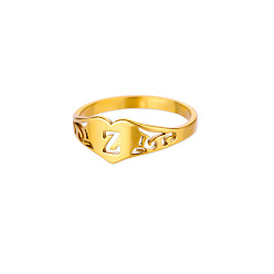 Letter Z 201 палец кольца из нержавеющей стали, золотые, сердце, Письмо Z, размер США 6 (16.5 мм)