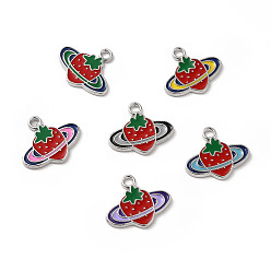 Mixed Color Alloy Enamel Pendants, Strawberry Charms, Platinum, Mixed Color, 14.5x17x1.5mm, Hole: 1.8mm