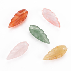 Mixed Stone Natural Mixed Gemstone Pendants, Leaf, 24~25x10.5x4.5mm, Hole: 1.2mm