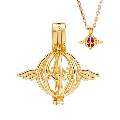 Золотой 1шт 925 подвески из стерлингового серебра с полыми бусинами, круглые подвески с крыльями в форме клетки, золотые, 19x19x10 мм, отверстие : 4.5x2.5 мм, внутренний диаметр: 8.5 мм