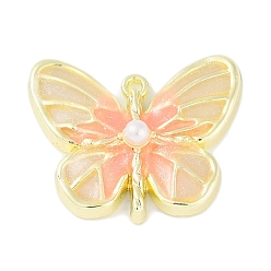 Легкий Лосось Стойки обшивки сплава эмали подвески, с имитацией абс-жемчуга и блестками, без кадмия, без никеля и без свинца, очарование бабочки, светлый померанцевый, 19x23x6 мм, отверстие : 1.4 мм