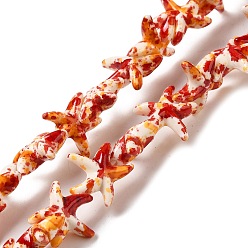 Оранжево-Красный Синтетические бусины, окрашенные в бирюзовый цвет, эффект впрыска топлива, морская звезда, оранжево-красный, 13.5~14x14~15x5 мм, отверстие : 1.5 мм, около 35~37 шт / нитка, 14.17''~14.96'' (36~38 см)