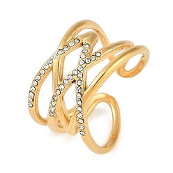 Золотой Ионное покрытие (ip) 304 манжетное кольцо из нержавеющей стали со стразами, открытое кольцо с широкой полосой для женщин, золотые, 14мм регулируемый