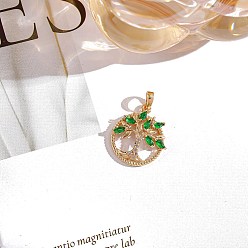 Зеленый Из нержавеющей стали горный хрусталь подвески, плоский круглый с подвесками в виде деревьев, зелёные, 20x18 мм