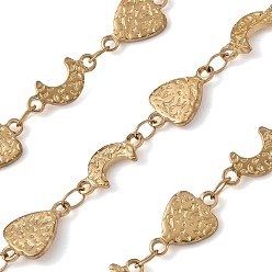 Real 18K Gold Plated Hammered 304 Stainless Steel Triangle & Moon Link Chains, Soldered, Real 18K Gold Plated, triangle: 11.5x7x1mm, moon: 11.5x5x1mm