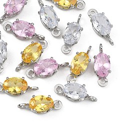 Mixed Color SHEGRACE Brass Pave Cubic Zirconia Oval Connector Charms, Cadmium Free & Nickel Free & Lead Free, Long-Lasting Plated, Real Platinum Plated, Mixed Color, 11.5x4.5x4mm, Hole: 1mm and 1.2mm