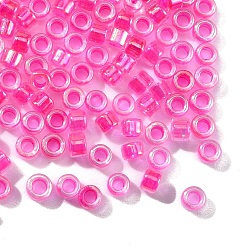 Темно-Розовый 10 g стеклянный бисер, непрозрачные радужные цвета , цилиндр, темно-розовыми, 2.5x2 мм, отверстие : 1.4 мм