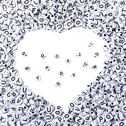 Letter 1000 непрозрачные акриловые бусины, сердце, белый и черный, буквы, 7x7x3 мм, отверстие : 1.8 мм
