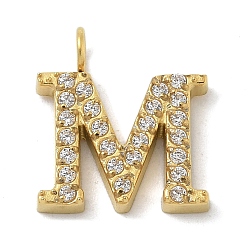 Letter M Ионное покрытие (ip) 304 подвески из нержавеющей стали с микропаве из кубического циркония, золотые, подвески с буквой az~z, Буква М, 12x11x2 мм, отверстие : 2 мм