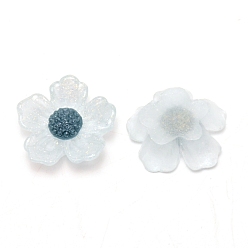 Aqua Transparent Resin Cabochons, with Glitter Powder, Flower, Aqua, 20x20x7mm