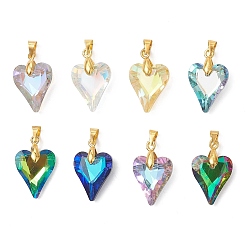 Золотой Гальванические подвески из прозрачного стекла, сердце прелести, с латунным, граненые, золотые, 22x14x6.5 мм, отверстие : 5x3.5 мм