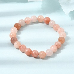 Chalcedony 8.5MM Natural Dyed & Heated Chalcedony Round Beaded Stretch Bracelets for Women, Pink, Inner Diameter: 1.97 inch(5cm)