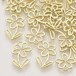 Light Gold Rack Plating Alloy Open Back Bezel Pendants, For DIY UV Resin, Epoxy Resin, Pressed Flower Jewelry, Flower, Light Gold, 21x14x1.5mm, Hole: 1.6mm