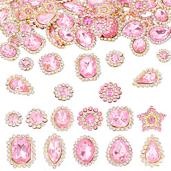 Розовый 100 шт. пришивных стразов в форме капли/сердца/звезды, многорядные звенья из акрила и железа со стразами, золотые, разнообразные, светло-розовый, 7.5~19x7.5~16x3.5~6 мм, отверстие : 2~9.5x0.8~1.6 мм