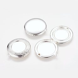 Серебро Стойка для латуни, без свинца, резные плоские круглые, серебряный цвет гальваническим, лоток : 19 мм, 36x33x6 мм, отверстия: 2 мм, внутренний: 24 мм