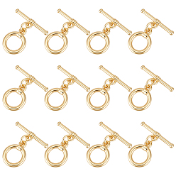 Настоящее золото 18K 12шт латунные застежки, без кадмия и без свинца, кольцо, реальный 18 k позолоченный, Кольцо: 13.5x10.5x2.5 mm, внутренний диаметр: 7 мм, отверстие : 1.4 мм, бар: 18x5x2 mm, отверстие : 1.2 мм