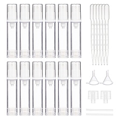 Clear PP Plastic Empty Spray Bottles, Emulsion Refillable Bottles, with Plastic Funnel Hopper & Dropper & Pump, Clear, 9.4x1.9cm, Capacity: 10ml