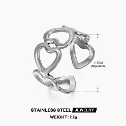 Нержавеющая Сталь Цвет 201 открытые кольца манжеты из нержавеющей стали, сердце, цвет нержавеющей стали, внутренний диаметр: регулируемый